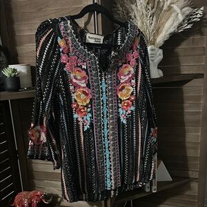 Savanna Jane Black 3/4 Sleeve Embellished Blouse